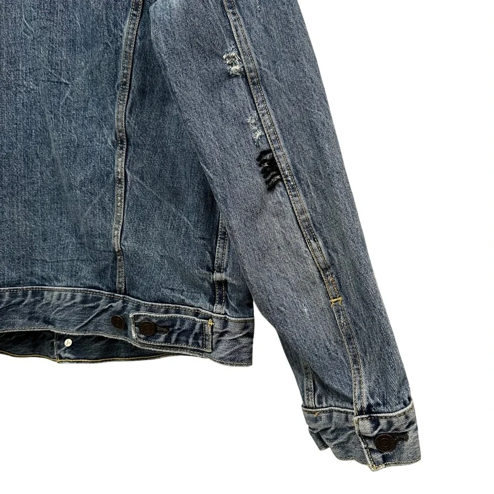 Levi‎ Strauss Co Mens Denim Trucker Jacket Hawaiian Hula Dancer Collar Size M